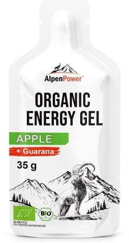 AlpenPower Bio Energy Gel Apfel 12 x 35 g - 100% natürliches Kohlenhydratgel ohne Zusätze - Mit Koffein aus Guarana - Schnelle & langanhaltende Energie - Booster für Sport
