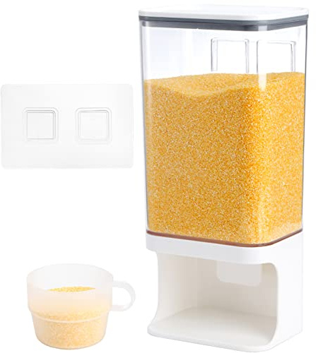 AVLA Rice Dispenser, Wall-Mounted Laundry Detergent Container, Cereal Dry Food Storage Bucket with Measuring Cup, Kitchen Grain Organizer with Lid, BPA-Free, for Beans, Laundry Scent Beads, Pet Food