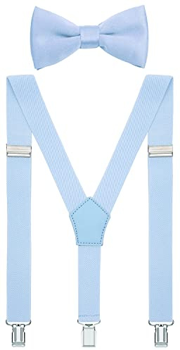 WDSKY Baby Boys' Bow Tie and Suspenders Set Y Shape Adjustable Elastic 24 Inches Light Blue