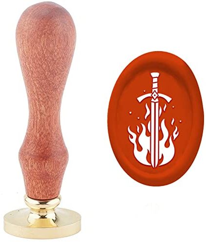 craspire Wachssiegelstempel Schwert Im Feuer Siegelwachsstempel 20 x 30 mm Abnehmbarer Messingkopf-Siegelstempel Mit Holzgriff Für Karten, Einladungen, Geschenkverpackungen