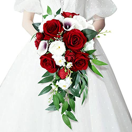 Surakey Romantico bouquet da sposa, bouquet artificiale, bianco, per matrimonio, sposa, festa, servizio fotografico, 1 pezzo