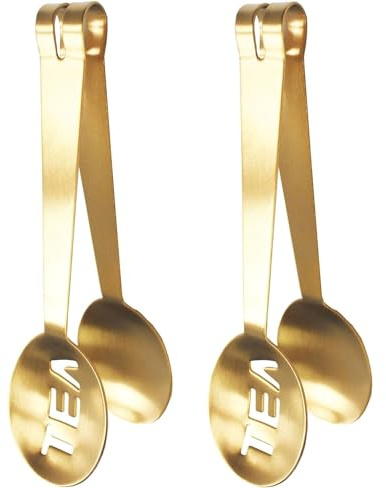 Ousyaah Golden Tea Bag Squeezer (Pack of 2), Stainless Steel Oval Tea Bag Squeezer Tongs, Tea Filter Clamp Tea Strainer Holder Clip, Suitable for Gripping Ice Cube, Sugar and Lemon Slice