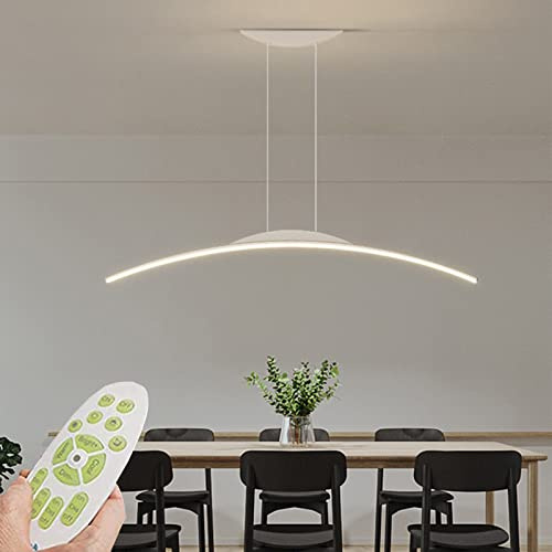 LED Hängeleuchte esstisch Pendelleuchte dimmbar mit Fernbedienung pendellampe höhenverstellbar Moderne Bogen design wohnzimmerlampe hängend für büro esszimmer Wohnzimmer Küche (Weiß, 80cm 32W)
