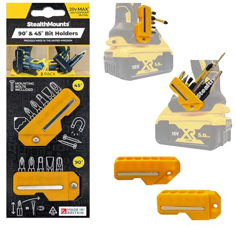 StealthMounts Dewalt 45° & 90° Jaune Support d'embouts magnétiques | Organisateur d'embouts de perceuse | Parfait pour les forets et embouts Dewalt | Maintien ferme |Facile à utiliser (Lot de 2)