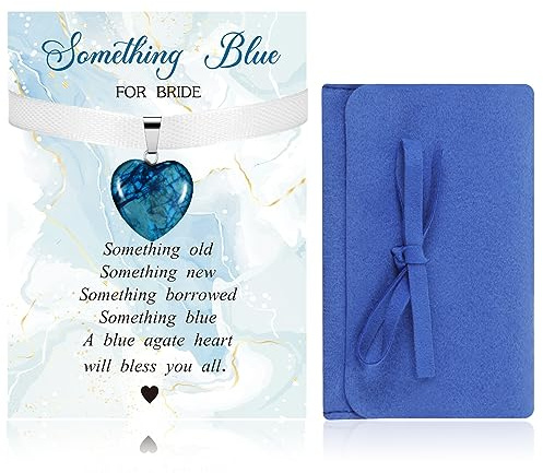 Herdear Pendentif en Forme de Coeur d'Agate Bleue Breloque d'Agate de Coeur Charme de Coeur d'Agate Cadeau de Mariage Mariée