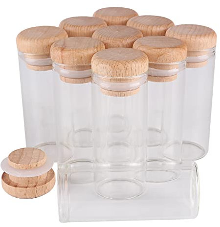 SYLALE 24 Stück 30 ml 30 x 70 mm Reagenzgläser mit Holzkappen, Glasgläser, Glasfläschchen, Wishing Bolttes, Wunschflasche for Hochzeit, Basteln, Geschenk