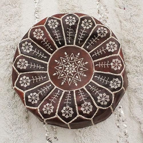 DECAKE Fußhocker, Ottomane, Fußstütze, Pouf, Ottomane, marokkanischer Fußhocker, ungepolstertes Leder, Komfortkissen, Sitzhockerbezug, runder Sitzsack, große Fußstütze, Boho-Dekor, 50 x 4