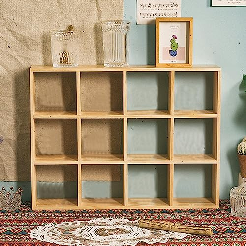 Shanrya Holz-Schattenbox-Regal, 12 Gitter, Mehrzweck-Retro, Langlebig, Exquisites Action-Figuren-Holzregal Zum Lernen (Ohne Rückplatte)