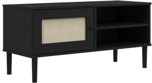 vidaXL TV-Schrank SENJA Rattan-Optik Schwarz 106x40x49 cm Kiefernholz