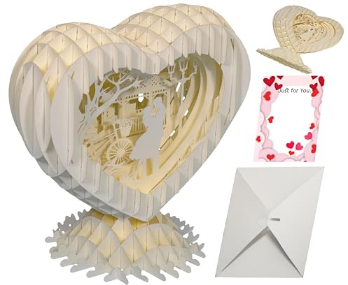 LINPOPUP Pop-Up Karte Herz, Liebes Geschenk für sie und ihn – Valentinstags Geschenk - Jahrestag und Hochzeitstag – Handgemachte Herz aus hochwertigem Papier, MagicPaper