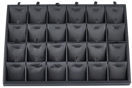 DICOSMETIC Schmuckschubladen Organizer Mit 24 Steckplatz Schwarzes Schmucktablett Aus PU Leder Halskettenhalter Herausnehmbaren Schmuckkarten Heimdekoration 35.1x54.1x2.9cm