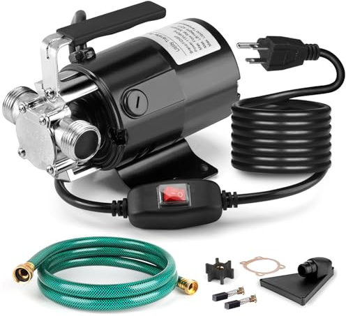 FIDISP Water Transfer Pump, 115V 1/10HP Electric Utility Pump with On/Off Switch 1 * 6ft Water Hoses Kit for Removing Water from Garden Pools Aquariums Hot Tub Draining 1/8’’ Low Suction