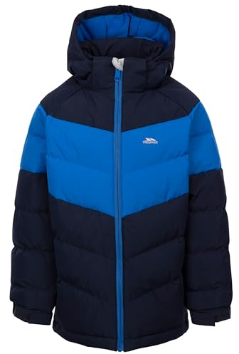 Trespass barn vardaglig jacka Aldery – vadderad, vattentät, vindtät, avtagbar huva, elastisk krona, kontrasterade bröstpaneler, justerbar manschett, 2 svetsfickor, 100 % polyester, Marinblått Xsp, 7-8