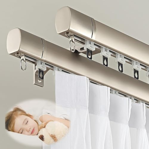 MZQMK Deckengardinenschiene, 5 Meter Gardinenschiene, Doppel-Gardinenstangen, Vorhangschiene Deckenmontage, Für Vorhangschiene Fenster Raumteiler Wohnmobil(Color:Side-Loading Gray,Size:2M/6.5FT)