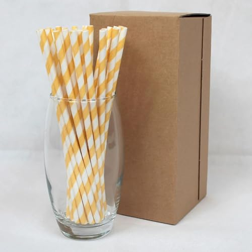 Yellow & White Striped Paper Straws 6mm x 200mm (8) - Pack Size 500 - Food Safe/PFAS Free/Biodegradable/Suitable for All Occasions