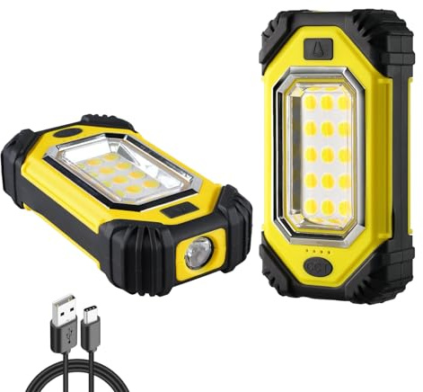 Napatyre Foco de Trabajo Recargable, 8000mAh Foco LED Bateria con Imanes y Gancho, Power Bank, 6 Modos Luz de Trabajo Portátil para Camping Pesca Emergencias Garaje Taller