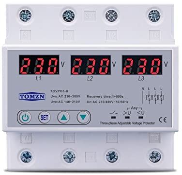 Disjoncteur,Disjoncteur Différentiel Voltmètre triphasé réglable sur le protecteur de la tension 3 phases Dispositif de protection de récupération automatique 63A 380V