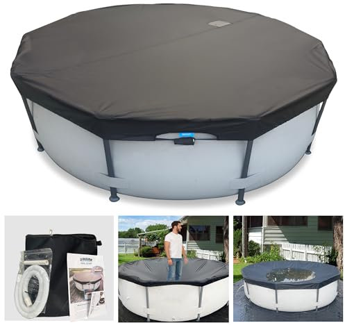 SIHAIAN 14 Ft Pool Cover, with Automatic Drain Round Pool Cover, One-Piece Quick Installation and Removal Above Ground Pool Cover, Preventing Waterlogging, UV Protected Solar Swimming Pool Cover