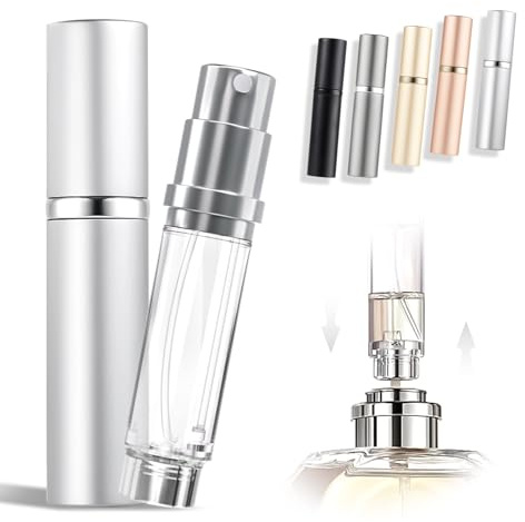 ASADAYS Tragbarer Parfümzerstäuber, nachfüllbar, leere Reise-Sprühflasche, Nano-Nebel, Bodenfüllung, Mini-Zerstäuber, Taschengröße, Damen und Herren (klassisch, silberfarben)
