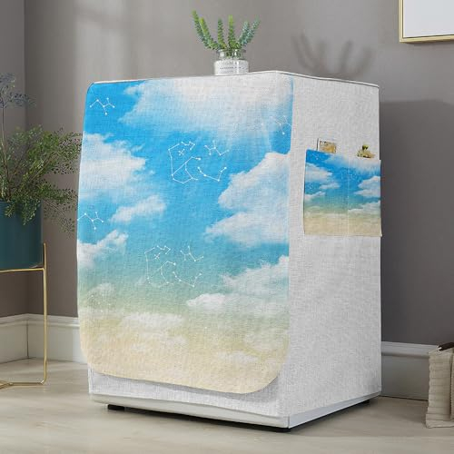 Highdi Housse de Protection pour Machine à Laver, Chargement Frontal Housse La Poussière avec Ouverture Frontale pour Linge Domestique (Nuages 4,Capacité S 6~7.5KG)