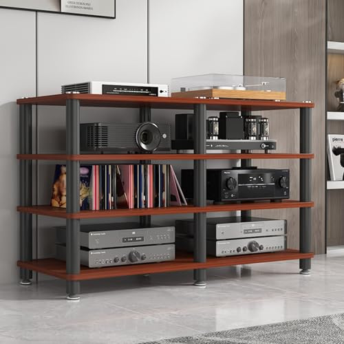 Mobile Stereo Hi Fi Rack Supporto Per TV Da 47 Pollici Con 1, 2, 3 E 4 Ripiani, Mobile Per Centro Di Intrattenimento Per Soggiorno, Rack Audio, Torre Per Componenti Stereo, Scaffale Per Console(Brown,