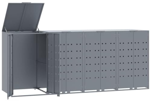 vidaXL Skjul för sopkärl för 4 platser grå 276x79x117 cm stål, skjul för soptunna, dölja soptunna, skjul för källsortering, dölja sopkärl