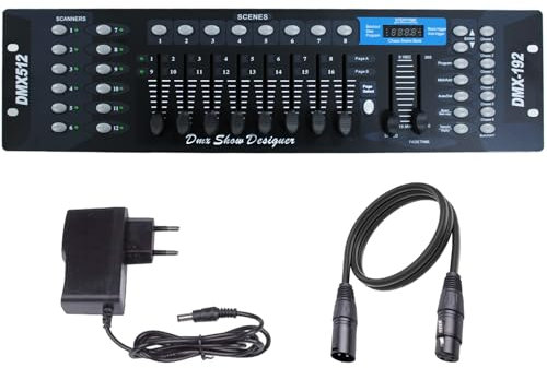 DMX Controller con Cavo DMX da 3 m, 192 Canali DMX Controllo Luce 512 DJ Controller, Console DMX Kit per Spettacoli Luci Party Disco Pub DJ Bar e Moving Heads Led Par Stage Light