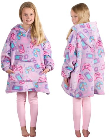 OHS Gaming Wearable Blanket Kids, Oversized Sherpa Fleece Throw Blanket Hooded Sweatshirt Cosy Wearable Large Kids Fleece Hoodie Girls Gifts - Purple, One Size