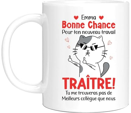 HALUMI Mug Chat Nom Personnalisé Pour Collègue Tasse Originale Personnalisée Bonne Chance Traître Idée Cadeau Humour Départ Retraite Chef Stagiaire Homme Femme Mug En Ceramique Bicolore 330ml 440ml