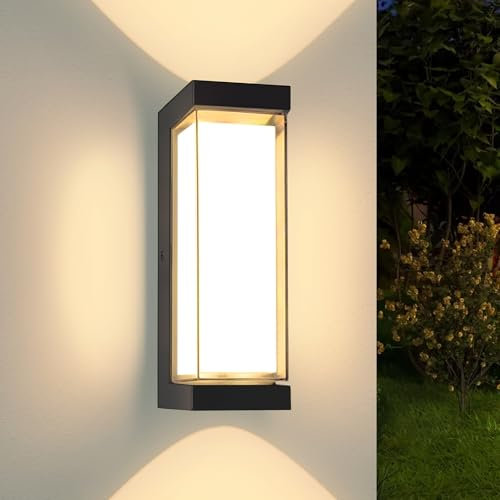 YindaLux 24W LED Lampe d'extérieur Murale, IP65 étanche 3000LM Applique Murale Intérieur/Extérieur, 3000K Blanc Chaud Lampe d'extérieur Moderne, Aluminium Applique Murale pour Terrasse, Entrée, Noir