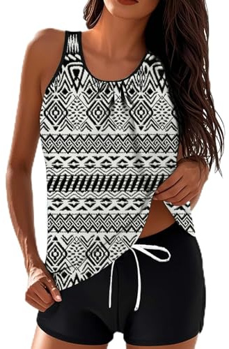 RLEHJN Maillot De Bain Femme 2 Pieces Pas Cher Tankinis Femmes Ensemble Femme Chic Et Elegant Maillot De Bain sans Manches Debardeur Et Short Beachwear pour Natation Surf Course Gymnastique