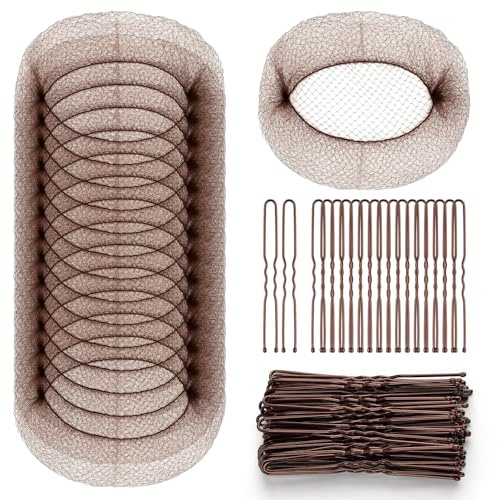 Haarnetz für Dutt (50,8 cm), Haarnetz und Haarnadeln mit 50 U-förmigen Haarnadeln (6,1 cm), braunes Haarnetz für Dutt für Tänzer, Duttmacher und tägliches Styling, 50 Stück