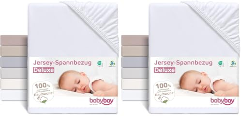 babybay Jersey Spannbetttuch Deluxe passend für die Modell Boxspring XXL, weiß, 105 x 57,5 cm (2er Pack)