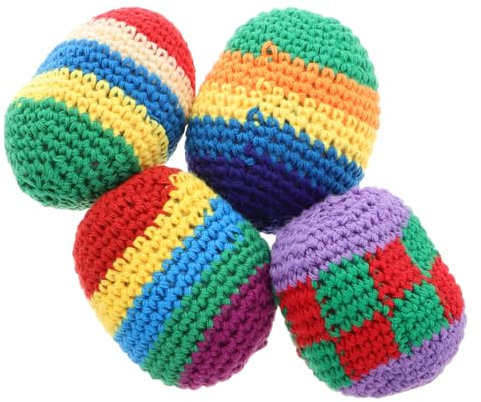 Sosoport 4stücke Weiche Gestrickte Kindernetzbälle Bunte Handgefertigte Kicksäcke Aus Baumwollgarn Leicht Robust Für Kindergarten Motorikspielzeug Drinnen Draußen