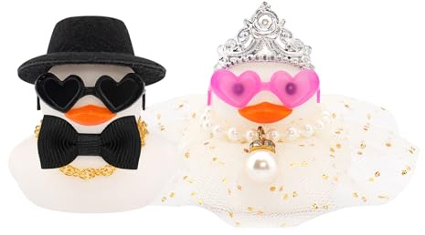 wonuu Paar bunte Hochzeits-Gummienten, Braut, Bräutigam, Enten, Ehe, Gummiente, Mini-Paar, Ente für Zeremonie, Geschenk, Souvenir, Segen, elegantes, herzerwärmendes Geschenk, Weiß, 2 Stück