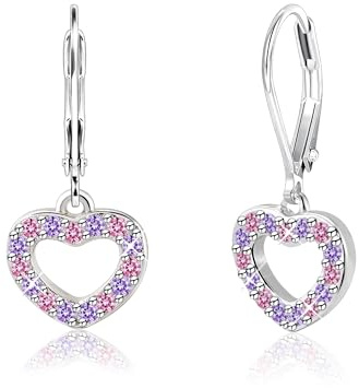 ASH'S CHOICE Boucles d'Oreilles Femme Argent Coeur Pendantes CZ Rose Violet