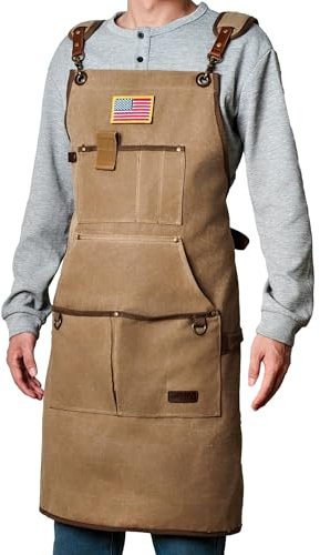 fibrosafe Professional Heavy-Duty Woodworking Apron for Men, Durable Carpenter Tool Apron with Pockets, Adjustable Long Ties, Reinforced Hardware, Lifetime Gift for Woodworkers