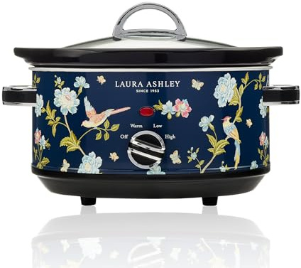 Laura Ashley Elveden Navy Small Slow Cookers 3.5 Litres - Slow Cooker 3.5L | Serves 4-5 People, 3 Heat Settings, Keep Warm, Energy Efficient, Tempered Glass Lid, Dishwasher Safe Removable Ceramic Pot