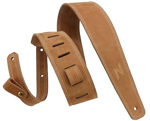 Nefelibata Guitar Strap, 2.5 Full Grain Leather Guitar Straps with Foam Padding and Cable Storage Loop, for Men and Women, for Acoustic, Bass and Electric Guitars-Khaki