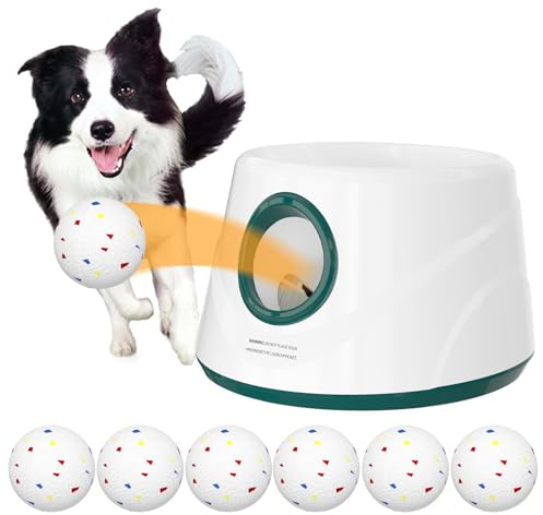 PUPIHOM 20-40ft Automatic Ball Launcher, Interactive Fetch Toy for Small Medium Dogs, Adjustable Rechargeable Tennis Thrower for Indoor Outdoor Fun, Physical Exercise and Brain Training(Green)