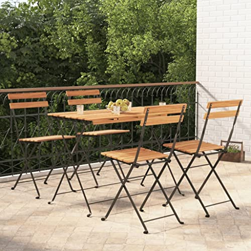 WSJHUHK Möbel, Outdoor-Möbel, Gartenmöbel-Sets, 5-teiliges faltbares Bistro-Set, Massivholz, Akazie und Stahl