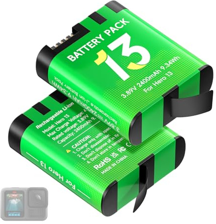 Palogreen 2400mAh batterier för Go Pro Hero 13 Black –3,89 V uppladdningsbart litiumbatteri med hög kapacitet, kompatibel med originalladdaren, lång batteritid, ingen minneseffekt