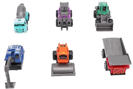 SUNGOOYUE 6 Piece Alloy Construction Vehicle Set Moving Parts for Kids Sandbox Play Indoor Play Hub Excavator Forklift Dump Truck