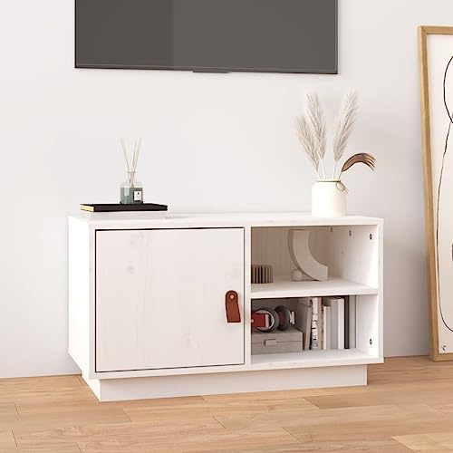 HaoChrymec TV-Schrank aus Massivholz Kiefer, mit Stauraum für DVDs und Spielekonsolen, Fernsehschrank, Sideboard Weiß, für Wohnzimmer, 70 x 34 x 40 cm