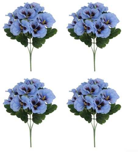Set of 4 Faux Pansy Flowers Artificial Pansy Bouquet Plastic Butterfly Orchid Flowers Decorative Pansy Stems Wedding Floral Decor Party Flower Decor Home Office Decor 35cm(shallow blue)
