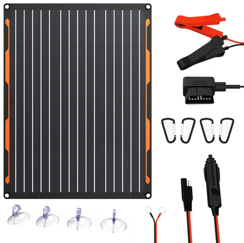 FlexSolar 12V 20W Solar Car Battery Charger IP67 Waterproof Trickle Charger | with Built-in Charge Controller,Cig Plug, Alligator Clips,O-Rings OBDII Connector for Car,Boat,Motorcycle,Trailer,RV Marine