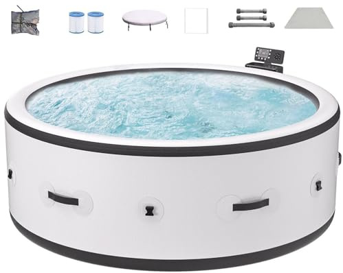 UppblåSbar Badtunna,Stor Portabel Badtunna FöR 4 Till 6 Personer, med 180 BubbelstråLar,Utomhusspa Runt Badkarsset Inklusive VäRmepump,Filter Och Isolerande Lock White