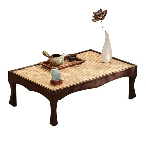 LXRHLIKG Mesa de Centro Baja, Mesa de Suelo Japonesa, Tablero de Ratán, Borde Reforzado, 60x38x20cm, para Sentarse en el Suelo