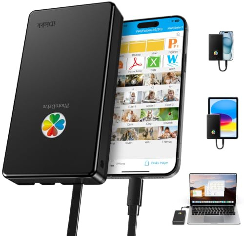 iDiskk Disque dur externe 500 Go certifié Apple MFi, portable, sauvegarde automatique en un clic de fichiers photo, vidéo, compatible avec iPhone 17/16/15, iPad, téléphones Android, MacBook et PC