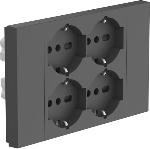 Electraline 22118 Multipresa da incasso Quadra 4 Posti Universali P40, compatibile con tutte le scatole da incasso 3 e 4 posti (muratura o cartongesso), Nero